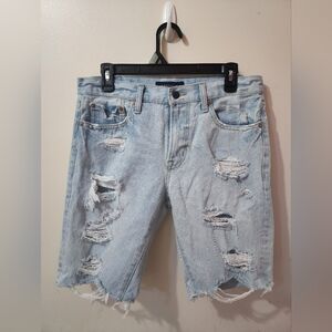 Distressed Light Blue Denim Shorts